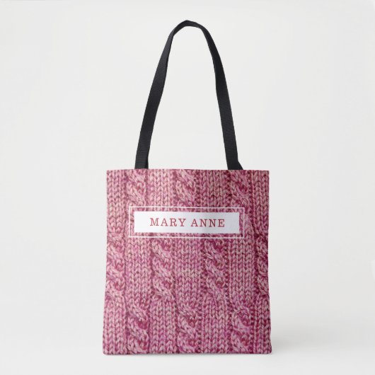 Roze breien op maat tote bag (Voorkant)