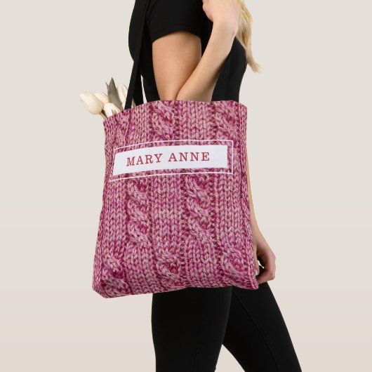 Roze breien op maat tote bag (Dichtbij)