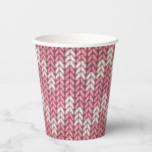 Roze breipatroon papieren beker (Voorkant)