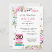 Roze breng Boek Owl Floral Baby shower Uitnodiging (Voorkant)