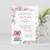 Roze breng Boek Owl Floral Baby shower Uitnodiging (Staand voorkant)
