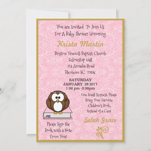 Roze breng een Baby shower van het Boek Kaart (Voorkant)