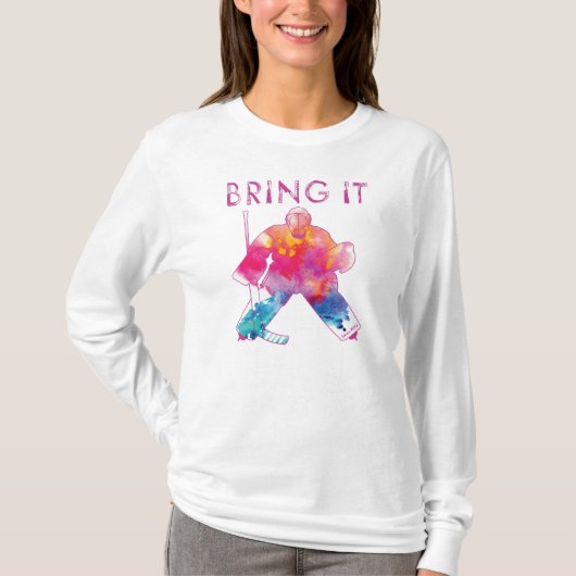 Roze Breng het Hockey Keeper Aquarel Vrouwen T-shirt (Voorkant)