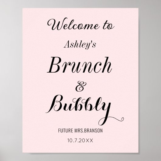 Roze Bridal Brunch Bubely Welkom Poster (Voorkant)