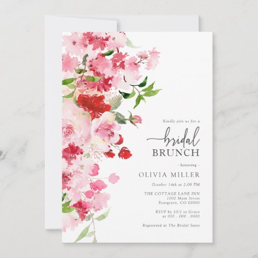 Roze Bridal Brunch Uitnodiging (Voorkant)
