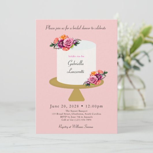 Roze bridal met flessenkaart - Uitnodiging (Staand voorkant)