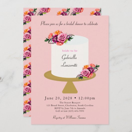 Roze bridal met flessenkaart - Uitnodiging (Voorkant / Achterkant)