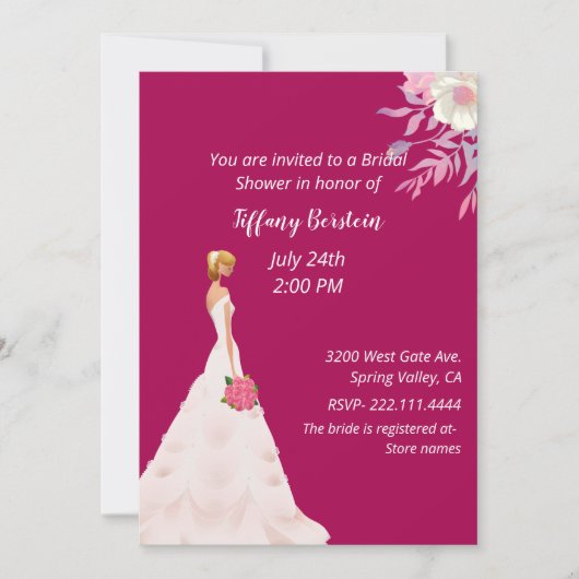 Roze bridal Shower Invitation Kaart (Voorkant)