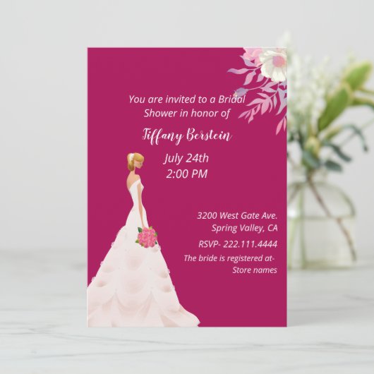 Roze bridal Shower Invitation Kaart (Staand voorkant)