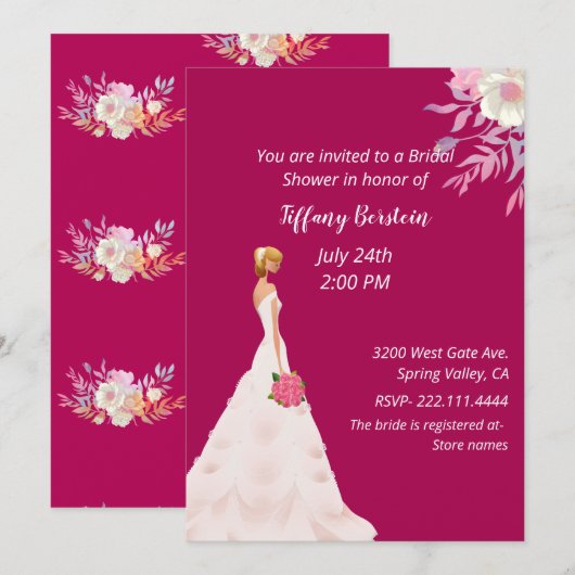 Roze bridal Shower Invitation Kaart (Voorkant / Achterkant)