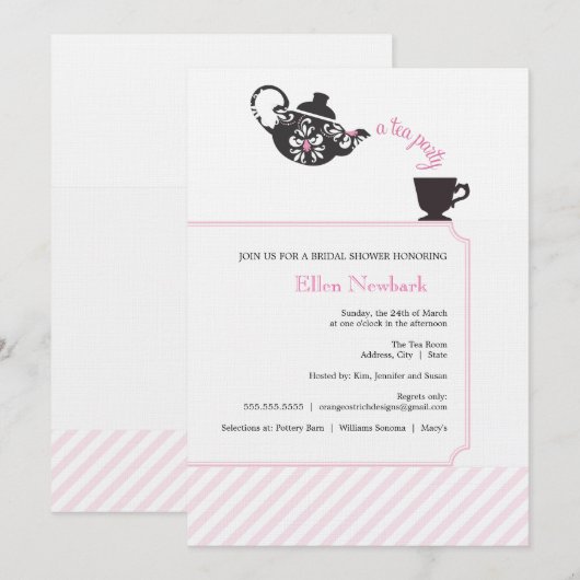 Roze bridal Shower Invitation - Tea Kaart (Voorkant / Achterkant)