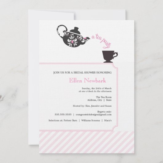 Roze bridal Shower Invitation - Tea Kaart (Voorkant)