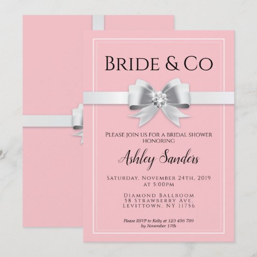 Roze bride & Co. Bridal Shower Invitation Kaart (Voorkant / Achterkant)