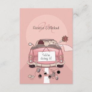 Roze bride en Groom Getaway-auto - RSVP-kaarten RSVP Kaartje