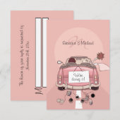 Roze bride en Groom Getaway-auto - RSVP-kaarten RSVP Kaartje (Voorkant / Achterkant)