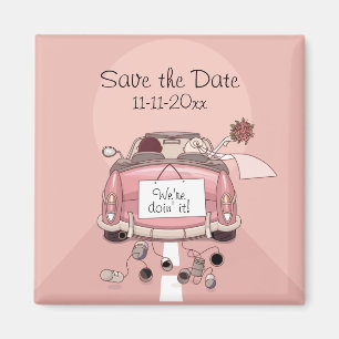 Roze bride en Groom Getaway auto "Save the Date" Magneet