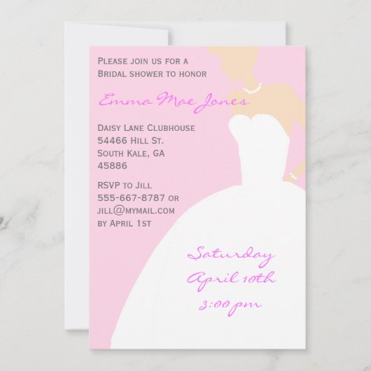 Roze bride Silhouette Bridal Shower Invitation Kaart (Voorkant)