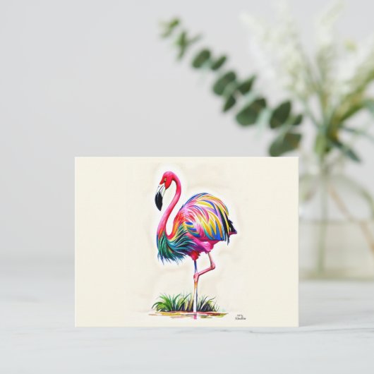 Roze Briefkaart Flamingo (Staand voorkant)
