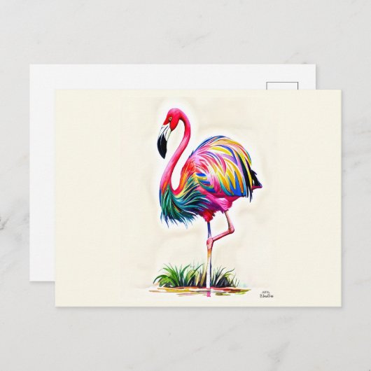 Roze Briefkaart Flamingo (Voorkant / Achterkant)