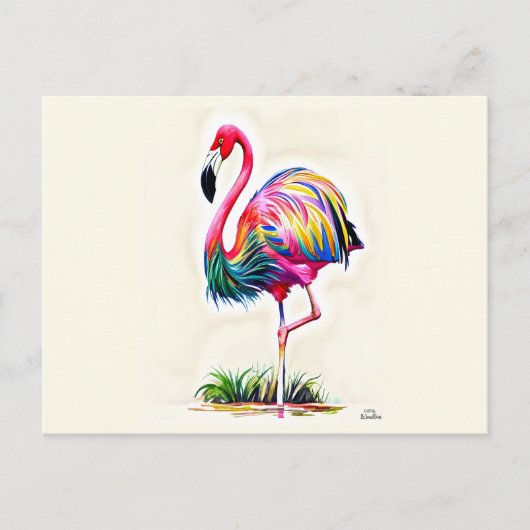 Roze Briefkaart Flamingo (Voorkant)