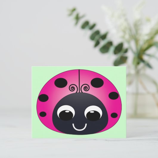 Roze Briefkaart Ladybug (Staand voorkant)