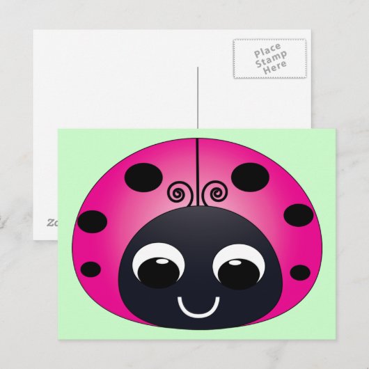 Roze Briefkaart Ladybug (Voorkant / Achterkant)