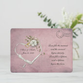 roze briefkaart met witte roos en lint hartritme (Staand voorkant)
