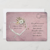 roze briefkaart met witte roos en lint hartritme (Voorkant)