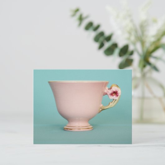 Roze Briefkaart Teacup (Staand voorkant)