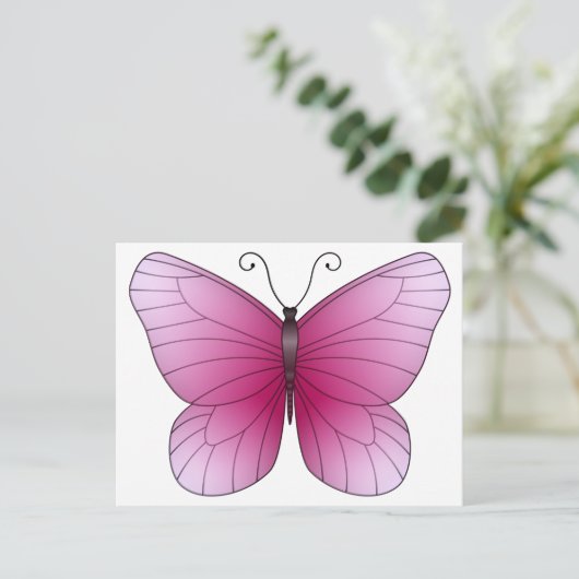 Roze Briefkaart van Butterfly (Staand voorkant)