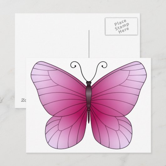 Roze Briefkaart van Butterfly (Voorkant / Achterkant)