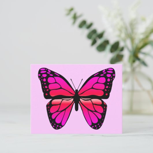 Roze Briefkaart van Butterfly (Staand voorkant)