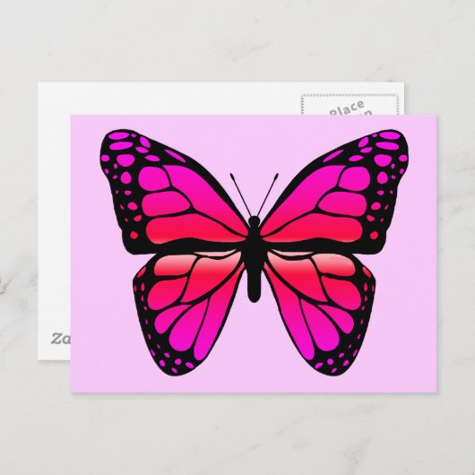Roze Briefkaart van Butterfly (Voorkant / Achterkant)