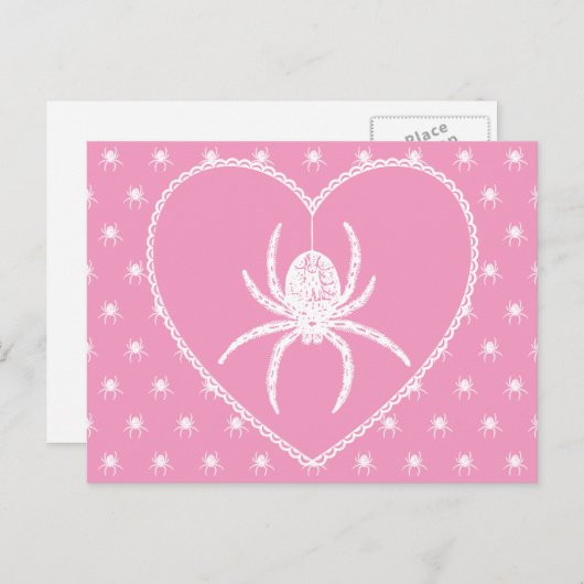 Roze Briefkaart van het Spider Heart (Voorkant / Achterkant)