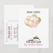 Roze Briefkaart voor uitnodiging voor boeklancerin (Voorkant / Achterkant)