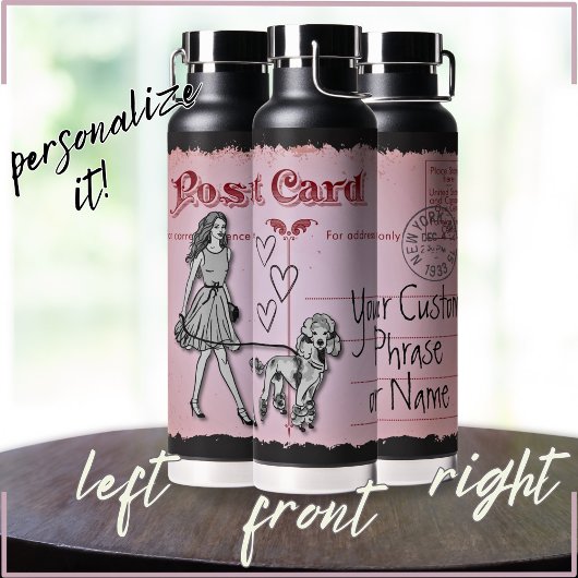 Roze Briefkaart Vrouw en Poedel Liefde Waterfles