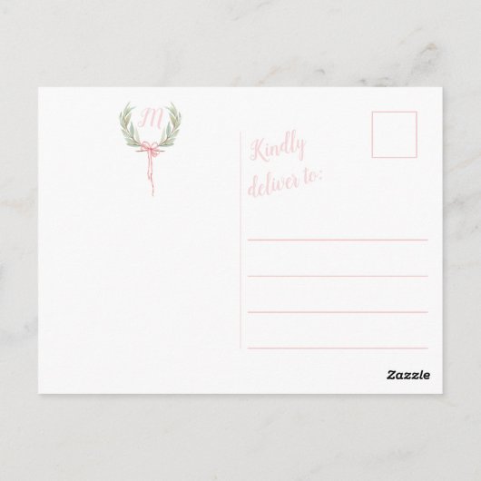 Roze briefkaarten van Gingham Laurel Crest (Achterkant)