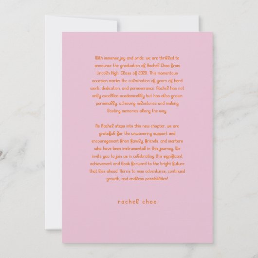 Roze Bright Squigggles Afstuderen Aankondiging Kaa (Achterkant)