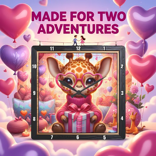 Roze Bril Giraffe Valentijn Vierkante Klok