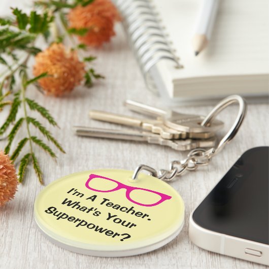Roze bril grappige leraar sleutelhanger cadeau (Voorkant Rechts)