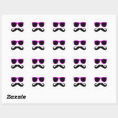 Roze bril Mustache Retro Ronde Sticker (Vel)