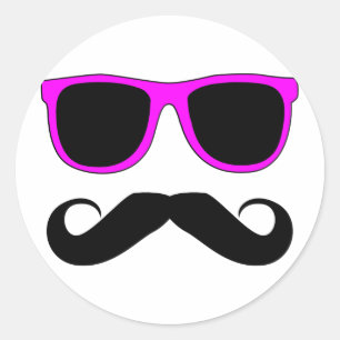 Roze bril Mustache Retro Ronde Sticker