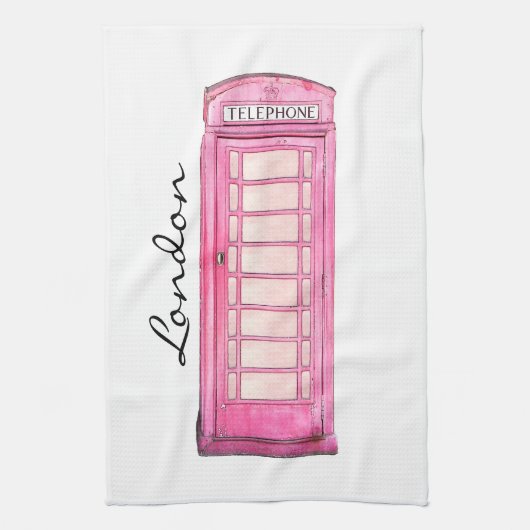 Roze - Britse telefooncel - Londense theehanddoek Theedoek (Verticaal)