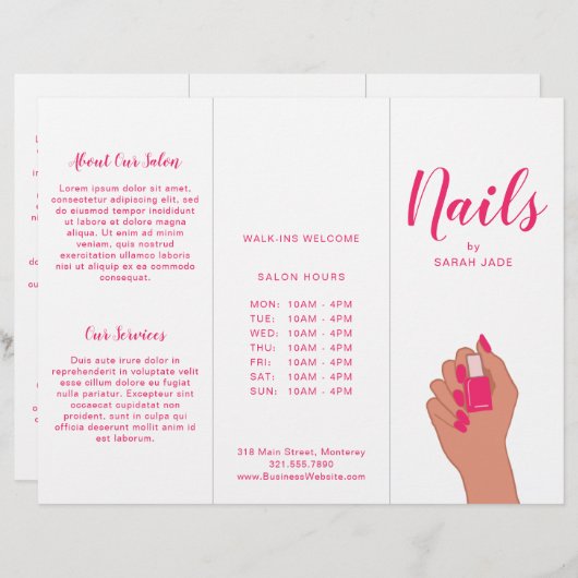 Roze brochure Fuschia Modern Nail Salon Trivoudig (Voorkant / Achterkant)