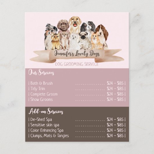 Roze Brochure Honden Trimmer Service Aanbiedingen (Voorkant)