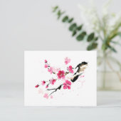 Roze bronbloem. С alligrafisch inktschilderij Briefkaart (Staand voorkant)