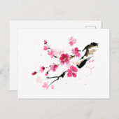 Roze bronbloem. С alligrafisch inktschilderij Briefkaart (Voorkant / Achterkant)