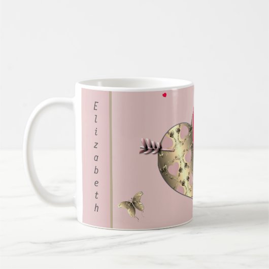 Roze Brons Roos Rode Hart Valentijnsdag Koffiemok (Links)