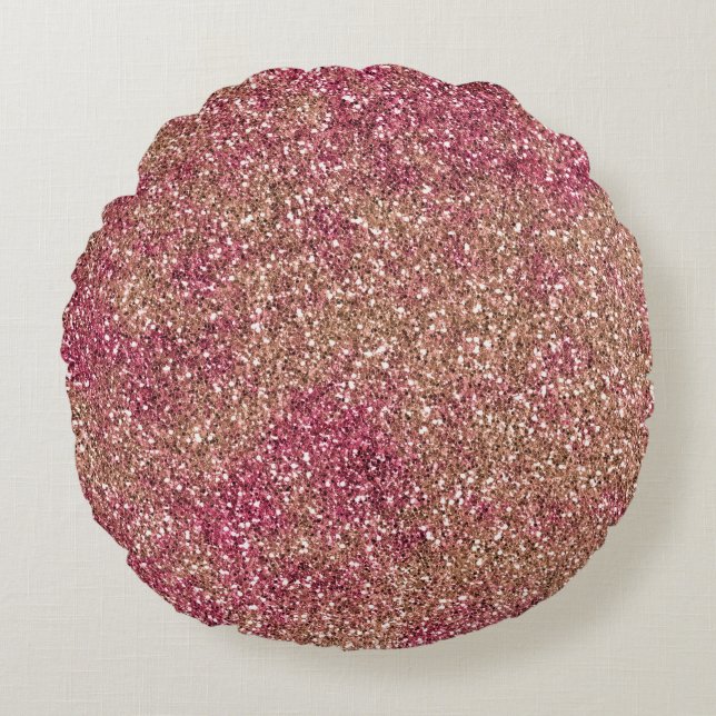 Roze Bronze Ombre Sparkle Glitter Rond Kussen (Voorkant)