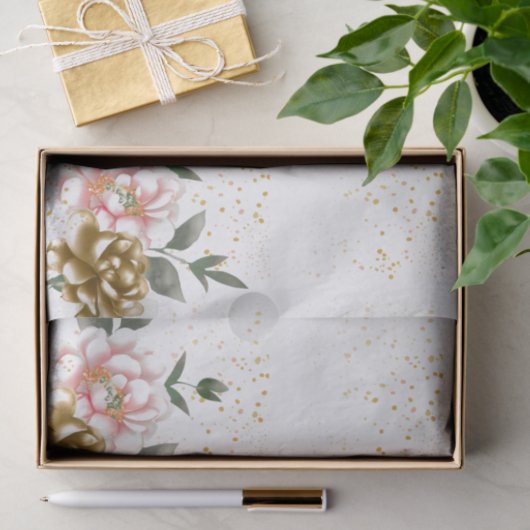 Roze Bronzen Peonies Gespikkeld Weefselpapier Tissuepapier (Geschenk)
